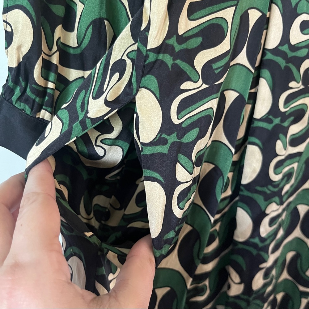 VTG Diane Von Furstenberg Dress Size 6 Steffi Chain Link Silk Empire Green Black - Picture 8 of 12